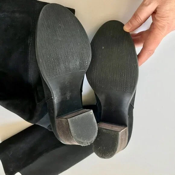 BUENO Black Nubuck Suede Knee-High Stacked Heel Almond Toe Slip-on Elastic EU 39 - Picture 13 of 16